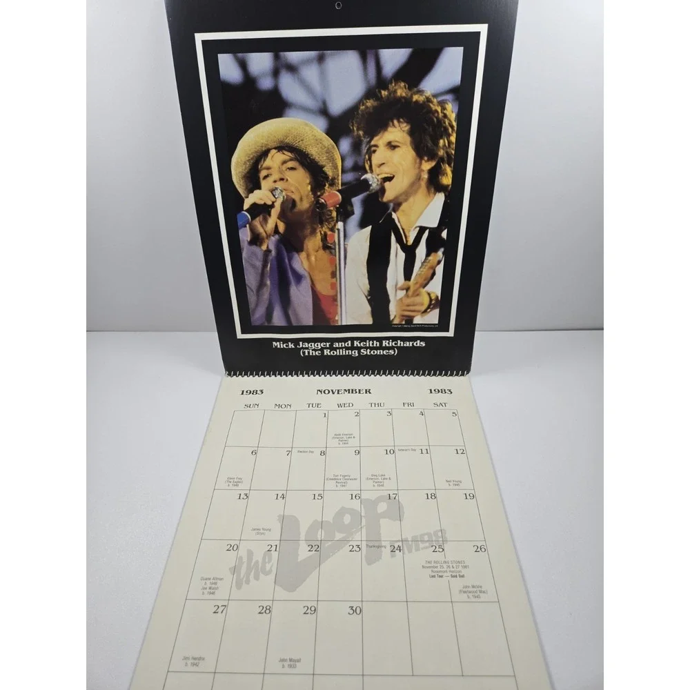 1983 The Loop FM98 Chicago Vtg. Wall Calander Musicians Jagger, Nicks, Ozzy, Who